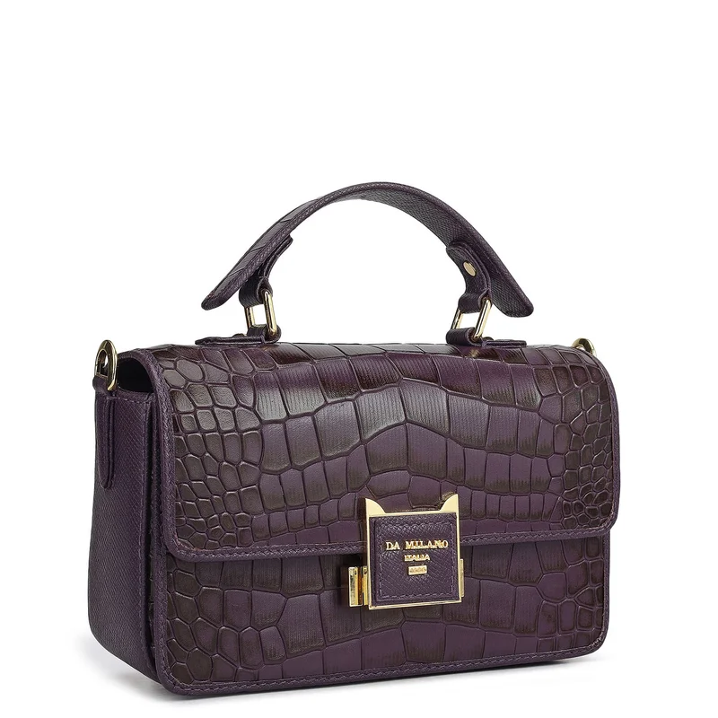 Da Milano Small Croco Leather Satchel - Grapevine